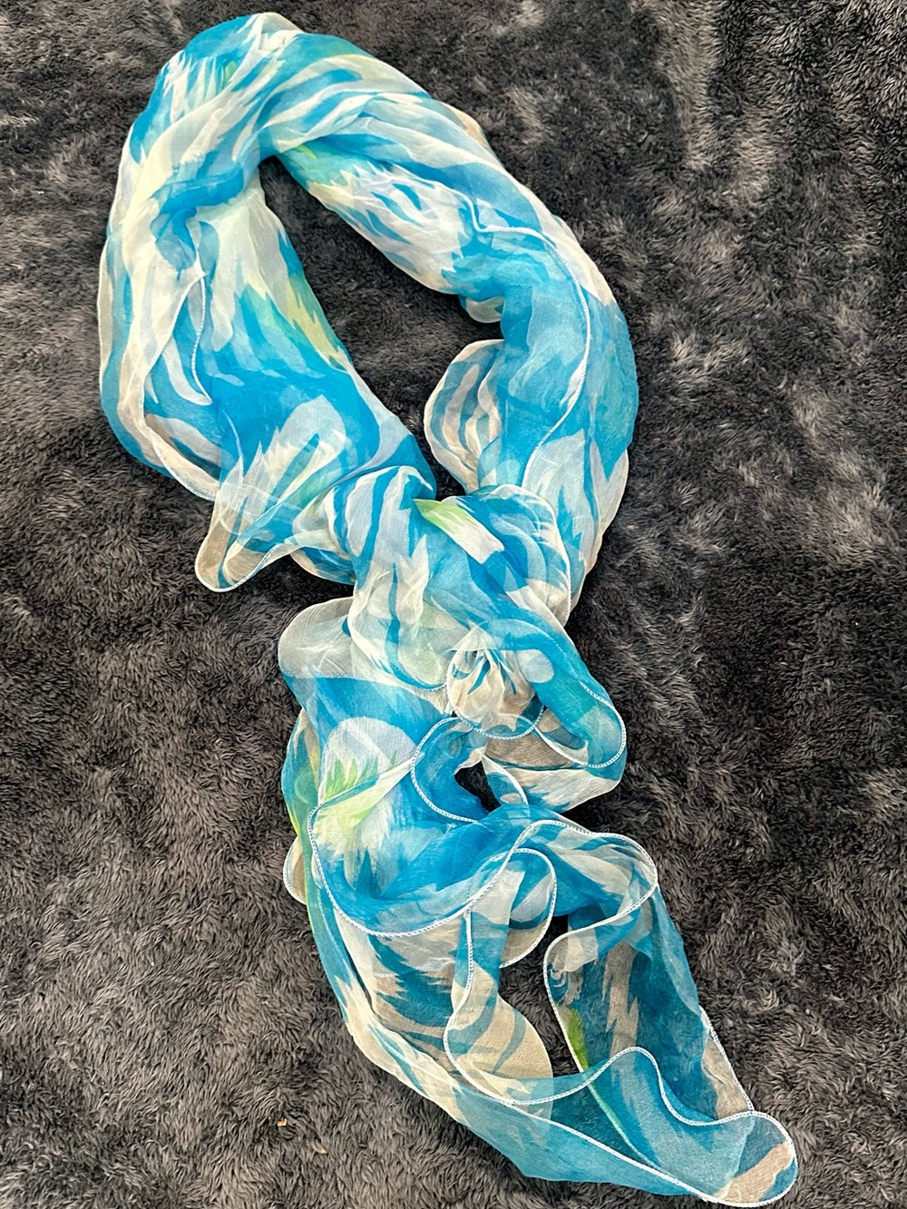 Naturally Knotty Silk Chiffon Ruffle Scarf Floral Lightweight 21x70